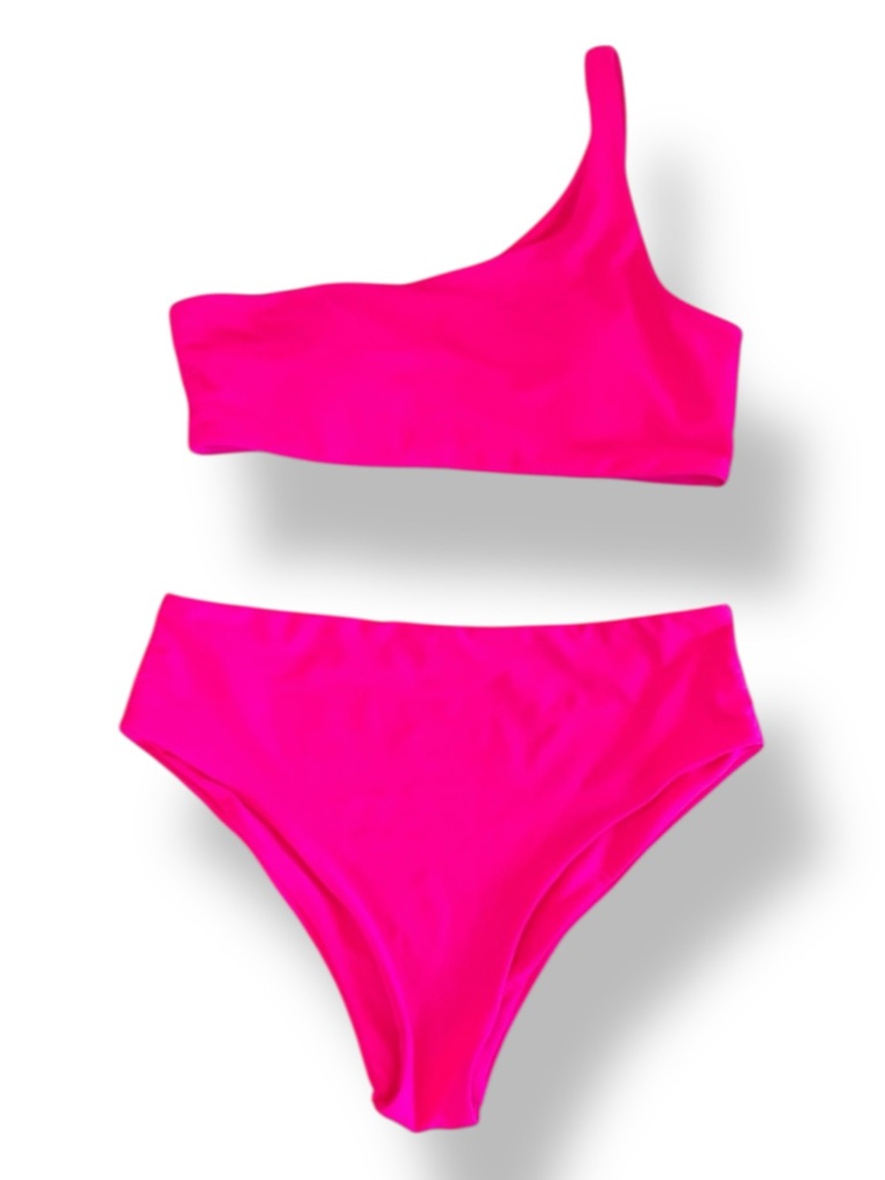 Byoauo Swimsuit Bikini One-Shoulder Hot Pink 2 Piece Bathing Suit Size Medium